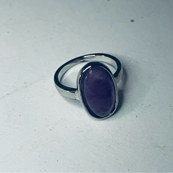 New Sterling Silver Long Oval Purple Amethyst Oblong Artisan Handmade Ring - Picture 16 of 17